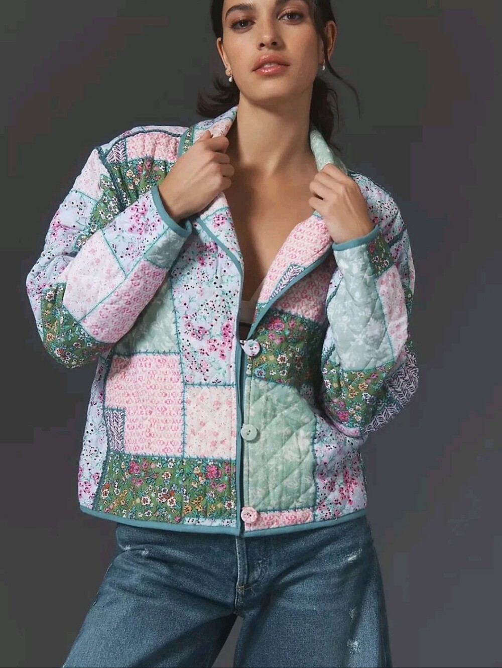Anthropologie Conditions Apply Quilted Jacket L Patchwork Cottagecore
